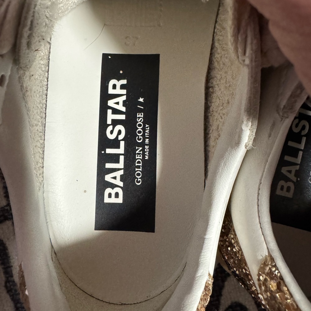 Golden Goose White and Gold Ballstar Sneakers - Picture 5 of 6